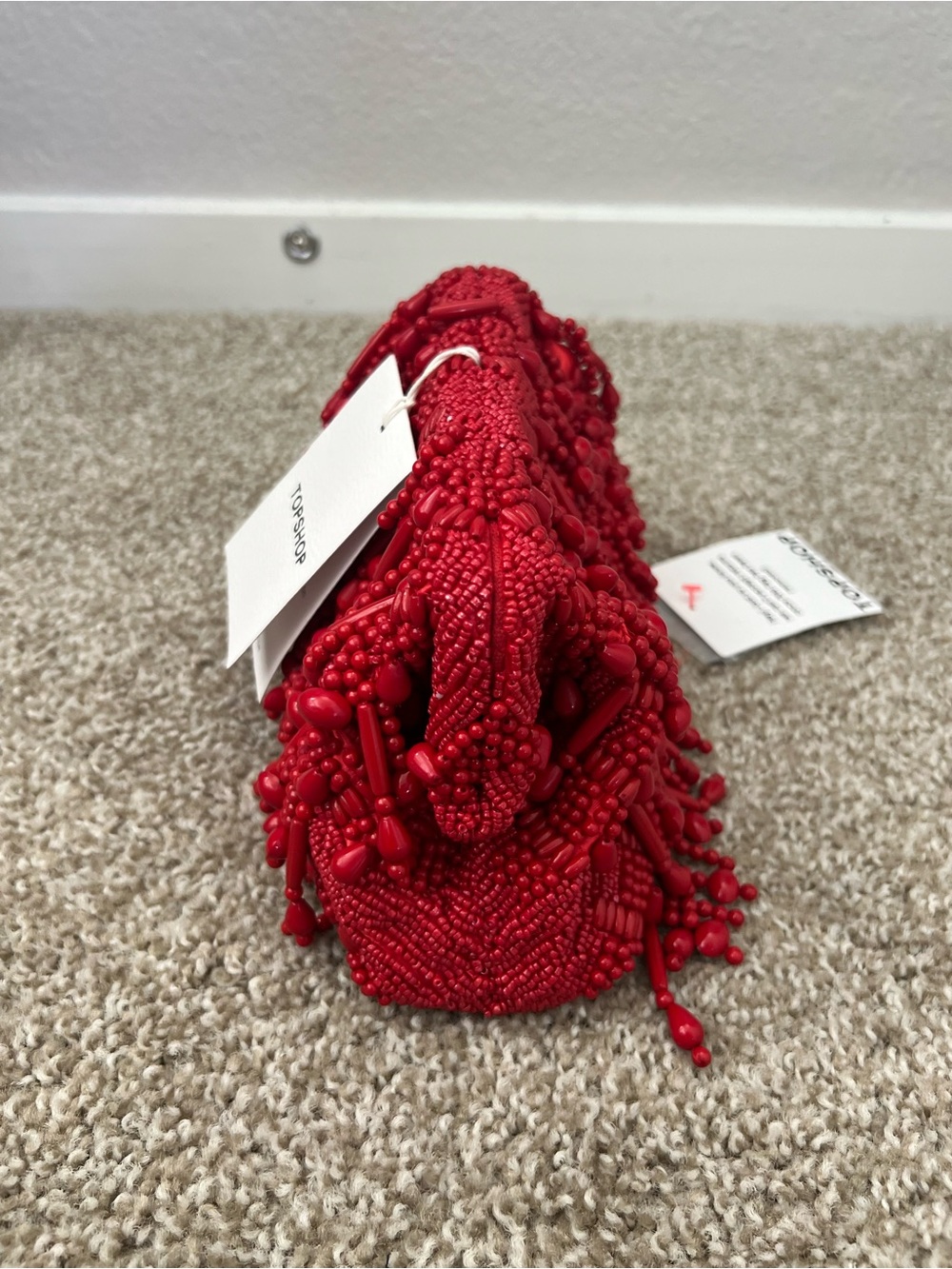 Topshop Red Beaded Embellished Mini Clutch Bag NWT - Picture 6 of 8